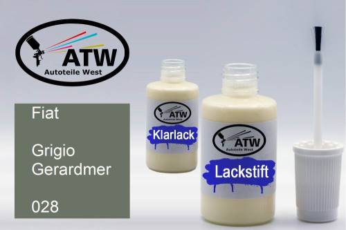 Fiat, Grigio Gerardmer, 028: 20ml Lackstift + 20ml Klarlack - Set, von ATW Autoteile West.